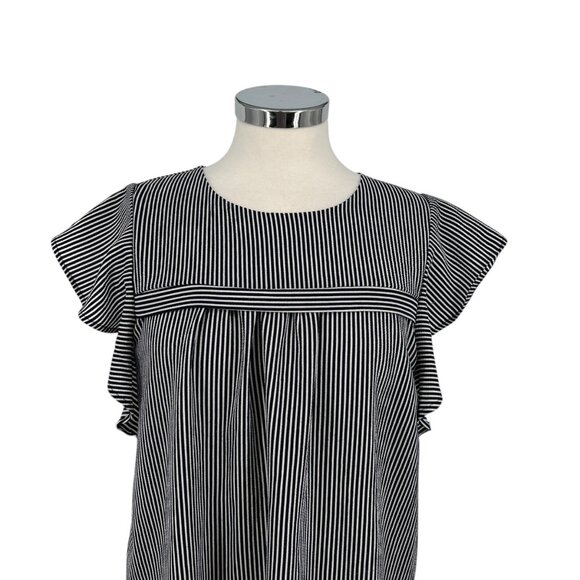 Monteau Striped Ruffle Sleeve Blouse Navy Blue White Size XL - Picture 2 of 11